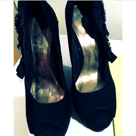 ❤️🔥ZigISoho Rhinestoned Black Suede Wedges 10❤️🔥 - Picture 5 of 8